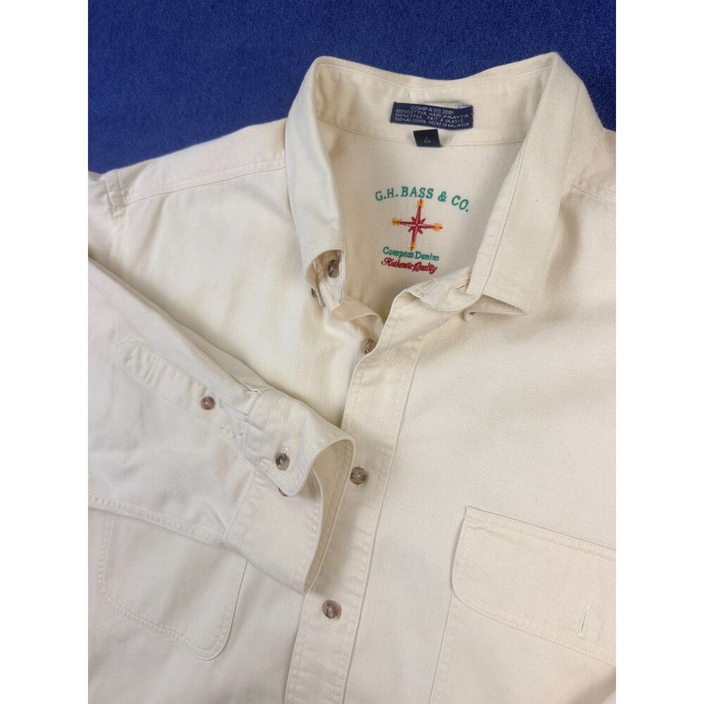 VTG G.H. Bass & Co Men’s 18 34/35 Compass Cream Button Down Shirt XL